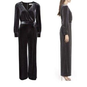 Eliza J Velvet Jumpsuit  Size 4 Gray Long Sleeve